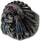 Native Indian Cheif W Bonnet Stainless Steel Ring Size 11 Silver Metal S-513 New