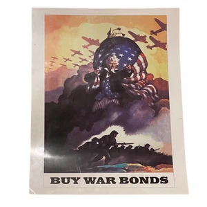 Vintage Reprint Buy War Bonds Uncle Sam WWII Poster Print Laminated 20" x 16" - Picture 1 of 2