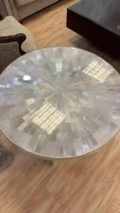 Stunning Round Selenite Stone Coffee Table Handmade Furniture Console Bar Decors - Imagen 1 de 6
