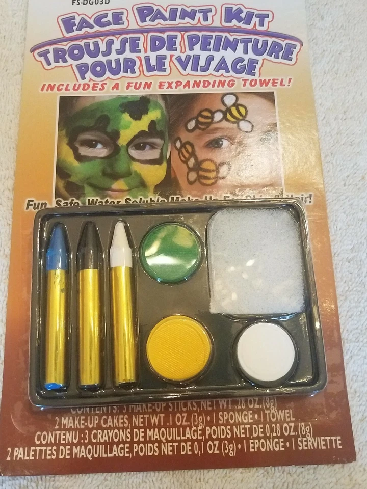 Face Paint Make Up Kit - Red & Yellow Cakes / White, Black, Green Sticks FSDG03D - Image 1 of 2