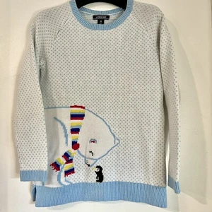 Lands End Girls Size Medium 10-12 Baby Blue Polka Dot Polar Bear Sweater Shirt - Picture 1 of 12