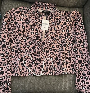 FOREVER 21 Leopard Sporty Crop ZIP PULLOVER - Pink - Plus Size 0X - Picture 1 of 5