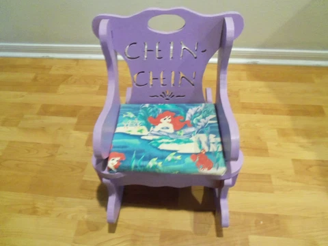 CHIN Carved Wood Child's Puzzle Rocking Chair Disney Princess Ariel Seat Cover Cover