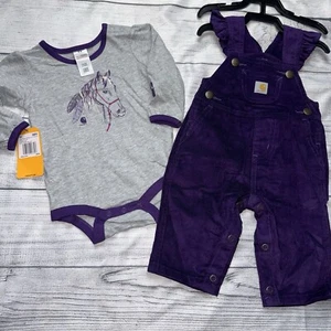 Carhartt Baby Girls Purple Horse Corduroy Overalls Set Outfit NEW - Picture 1 of 1