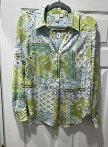 Joie geblümte Tunika V-Ausschnitt weiche Bluse grün, gelb & weiß Größe M - Bild 1 von 7