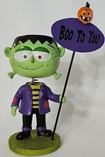 Frankenstein Bobble-Head "Boo To You" Halloween Decor Purple Jacket Unmarked EUC