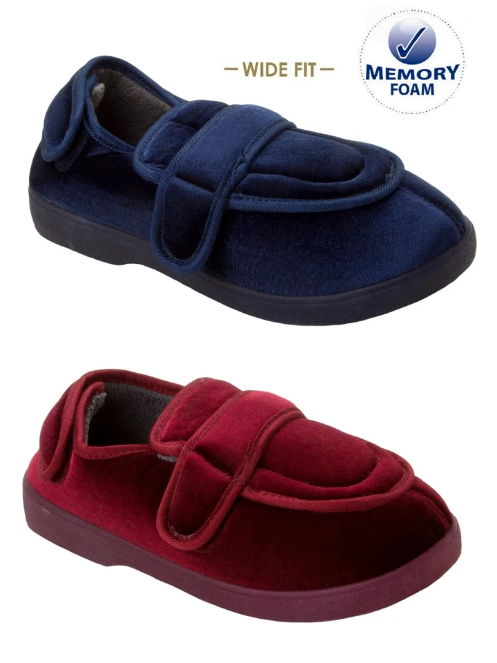 LADIES DR LIGHTFOOT DIABETIC ORTHOPAEDIC WIDE FIT ADJUSTABLE SLIPPERS SIZE