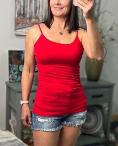 Sexy Low Cut Shelf Bra Cleavage Adjustable Spaghetti Strap Cami Tunic Tank Red - Picture 1 of 7