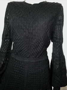 Boden Midi Dress UK 16 Black Wool/Cotton Crochet Lace A-Line Excellent - Picture 1 of 8