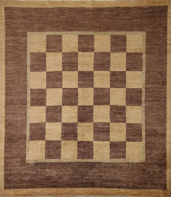 Checked Pattern Vegetable Dye Gabbeh Square Area Rug 8x8 Handmade Wool - Image 1 of 4