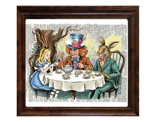SIGNED FRAMED Mad Hatter Dictionary Page Art Print Alice n Wonderland Wall Decor - Picture 1 of 2