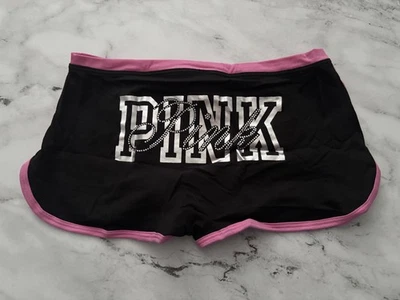 PINK Victoria's Secret Dorm Boyshort Boy Short Panty Nwt Black Foil Bling Logo - Image 1 of 4