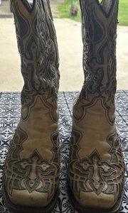 Herren Größe 12 Corral Cowboystiefel Leder mit Kreuz Designs Scharfe Stiefel - Bild 1 von 12