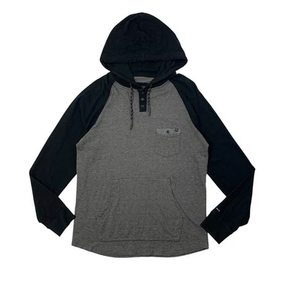 Camisa Rip Curl Hombres M Gris Medio Negro Algodón Ligero Henley Bolsillos con Capucha Foto 1 de 4