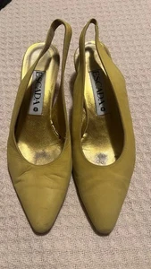 Vintage ESCADA Size 8.5 B Yellow Heels Pumps Shoes - Picture 1 of 6