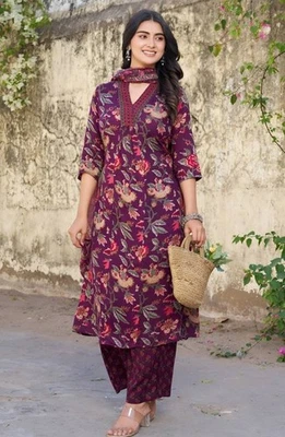 Conjunto de pantalón Dupatta púrpura Kurta Palazzo para mujer Salwar Kameez Foto 1 de 4