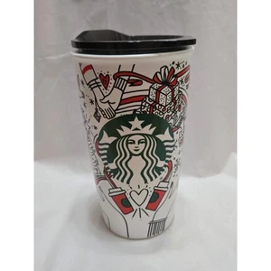 Taza de café Starbucks 2017 12 fl oz Holiday Doodle arte vaso de viaje de cerámica - Imagen 1 de 6
