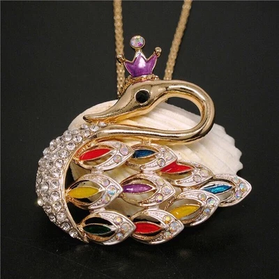 Betsey Johnson Cristal Arco Iris Real Cisne Oro Colgante Collar Bolsa Regalo Gratis Foto 1 de 2