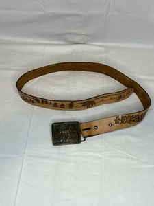 Indiana Metal Craft Deer Belt Buckle with Leather Belt 1977 Outdoor Hunter VTG - Picture 1 of 12