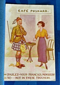Pantalones Gordon Highlander café francés postal cómic militar de la Primera Guerra Mundial 1914 1918 - Imagen 1 de 2