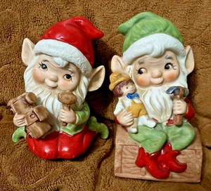 Vintage Homco Christmas Elf Elves Figurines Ceramic Set Of 2 #5406 - Picture 1 of 4
