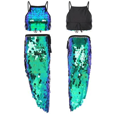 Mujeres Trajes Lentejuelas Brillante Disfraz Bodycon Ropa de Baile Carnaval Faldas Maxi Piscina Foto 1 de 3
