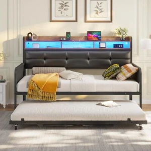 Twin to King Day Bed with Headboard Metal Day Bed for Living Room,Bedroom,Black - Picture 1 of 8