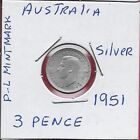 Australia Three Pence 1951-pl Without "ind:imp" Crowned Bust Of King George Vi F