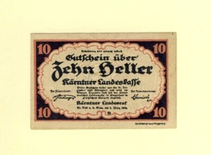 AUSTRIA 10 ZEHN HELLER 1920 P# S106 UNC- Federal State of Carinthia - Picture 1 of 2