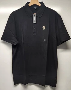 Express Pique Polo Black Embroidered Flower Men's Large - Picture 1 of 4