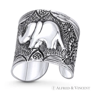 Elephant Spirit Animal Cuff Wrap Boho Thumb Ring in Oxidized 925 Sterling Silver - Picture 1 of 1