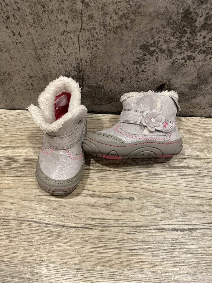 Niñas pequeñas talla 4 Surprize by Stride Rite Silver Sparkle/rosa botas zapatos Foto 1 de 4