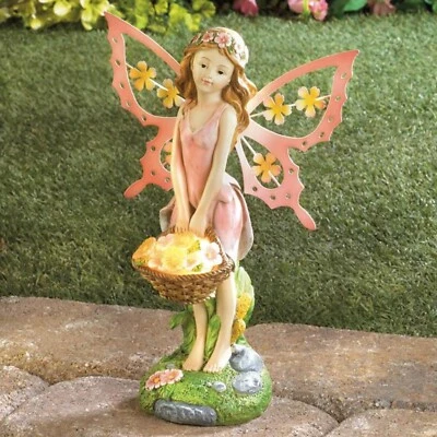 Solar Pink Fairy Garden Statue Lighted Figurine Outdoor Patio Yard Home Décor - image 1 of 4