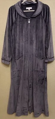 Bata de ballet Eileen West Lux terciopelo felpa cremallera caftán para mujer L/XL azul gris acogedora Foto 1 de 4