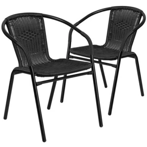 Flash Furniture Lila Black Rattan Indoor-Outdoor Restaurant Stack Chair - Picture 1 of 2