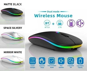 Slim Rechargeable Wireless Mouse RGB LED Dual USB Bluetooth For Laptop PC Mac UK - Picture 1 of 15