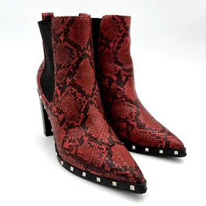 CHARLES DAVID Women’s Sz 7 Dodger Red Faux Snakeskin Pointed Toe Boots w Studs - Picture 1 of 13