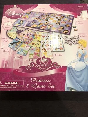Disney Princess 8 Game Set Checkers Dominoes Bingo Tic Tac Toe Cards - Image 1 of 4