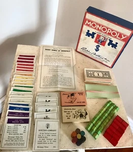 Vintage WWII-Ära Parker Brothers Monopoly Spiel mit Holzteilen & Gebäuden - Bild 1 von 5