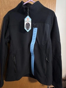 Free Country Grid Fleece Jacket Mens Size L Full Zip Pockets Black - New! - Picture 1 of 6