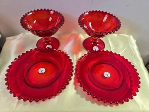 Kerzendocht rubinrot Nagelrand. 2 - 6 Zoll Teller, 2 - Dessertbecher. - Bild 1 von 8