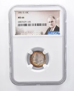 1951-S Roosevelt Dime MS66 NGC Red/Orange Tone *7961 - Picture 1 of 3