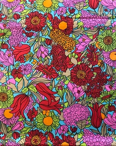 Vtg Cohama Fabric Flower Power Mod Retro Floral 36” x 45” Pink Red BTY - Picture 1 of 5