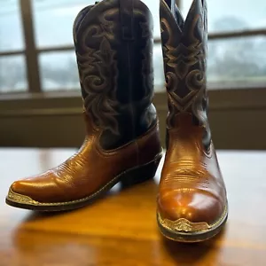 Stivali da cowboy Masterson RB913 da uomo 10,5 bicolore in pelle marrone nera con punta - Foto 1 di 18