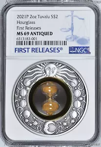 2021 Hourglass 2oz Silver Antiqued Coin NGC MS 69 FR - Picture 1 of 4