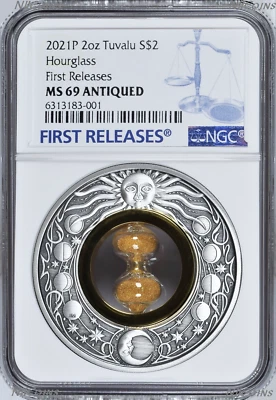 2021 Hourglass 2oz Silver Antiqued Coin NGC MS 69 FR - Image 1 of 4