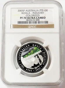 2005 P AUSTRALIA PLATINUM 247 MINTED NGC PF 70 UC $100 KOALA COLORIZED INDUSTRY - Picture 1 of 2