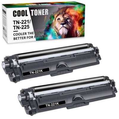 2 Pack Black TN221 Toner For Brother TN221BK HL-3170CDW MFC-9130CW MFC-9340CDW - Image 1 of 4
