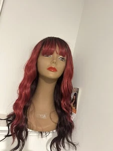 Long Beach Waves Red Wig With bangs/ Ombre’ /Heat Friendly - Picture 1 of 2