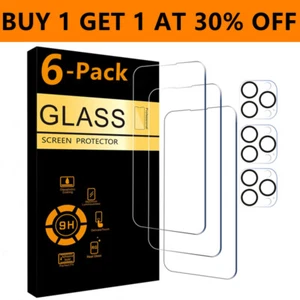For iPhone 16 15 14 13 Pro Max Tempered Glass Screen Protector Camera Protector - Picture 1 of 15